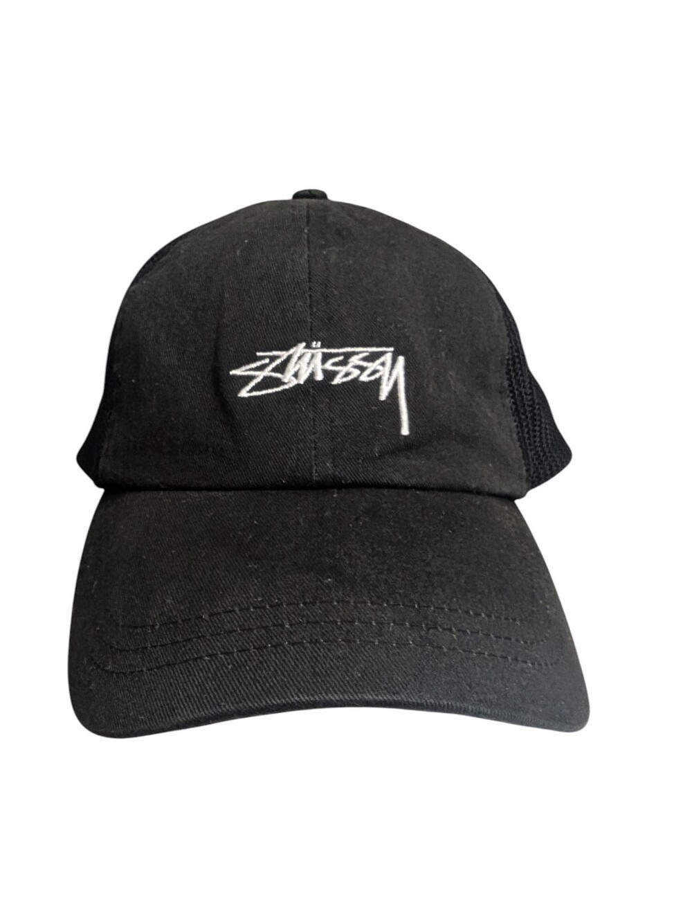 STUSSY Black Logo Trucker Mesh Cap